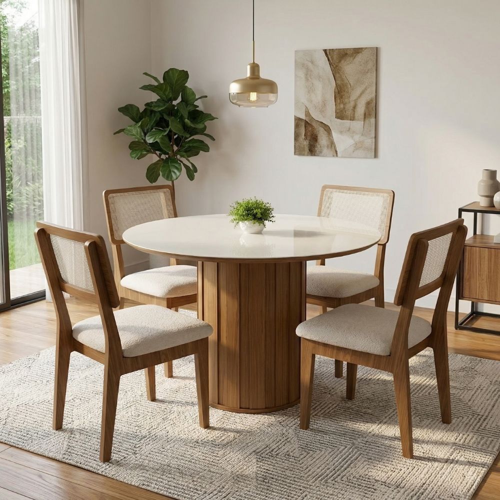 Conjunto Mesa Redonda Maior com 4 Cadeiras de Telinha
