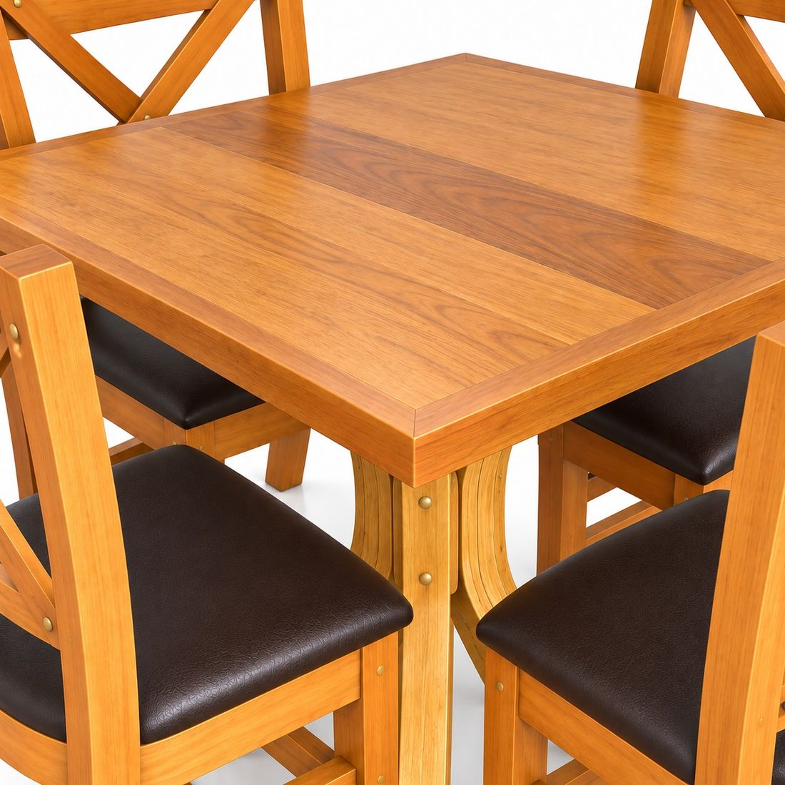 Conjunto Mesa X 80x80 Com 4 Cadeiras X Madeira Maciça com Estofado Conjunto Mesa X 80x80 Com 4 Cadeiras X Madeira Maciça com Estofado