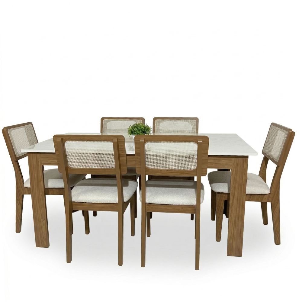 Conjunto Mesa 160x90cm com 6 cadeiras De Telinha Conjunto Mesa 160x90cm com 6 cadeiras De Telinha