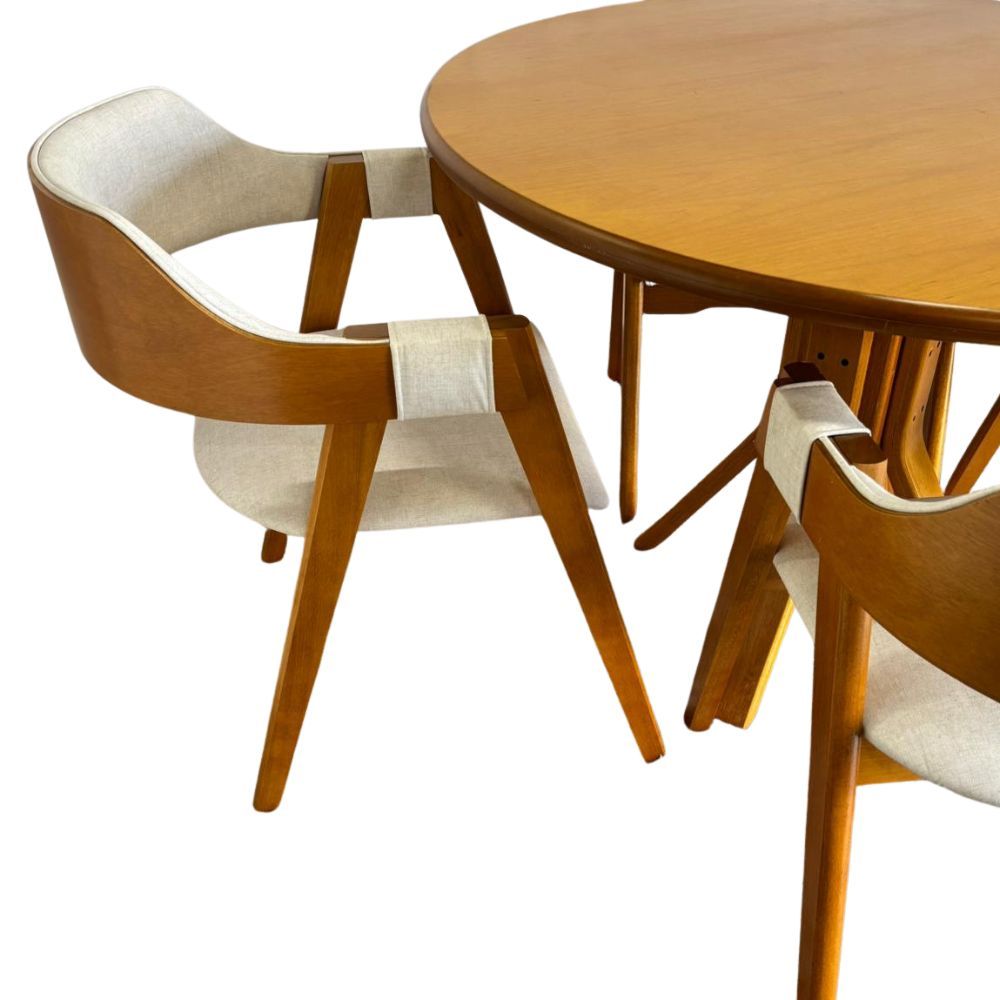 Conjunto Mesa X Redonda 120cm Com 4 Cadeiras de Madeira Maciça Encosto Anatômico Conjunto Mesa X Redonda 120cm Com 4 Cadeiras de Madeira Maciça Encosto Anatômico