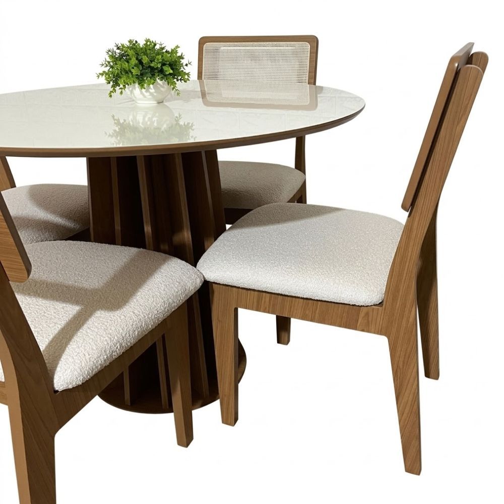 Conjunto Mesa Redonda Ripada 105cm Com 4 Cadeiras de Telinha Conjunto Mesa Redonda Ripada 105cm Com 4 Cadeiras de Telinha