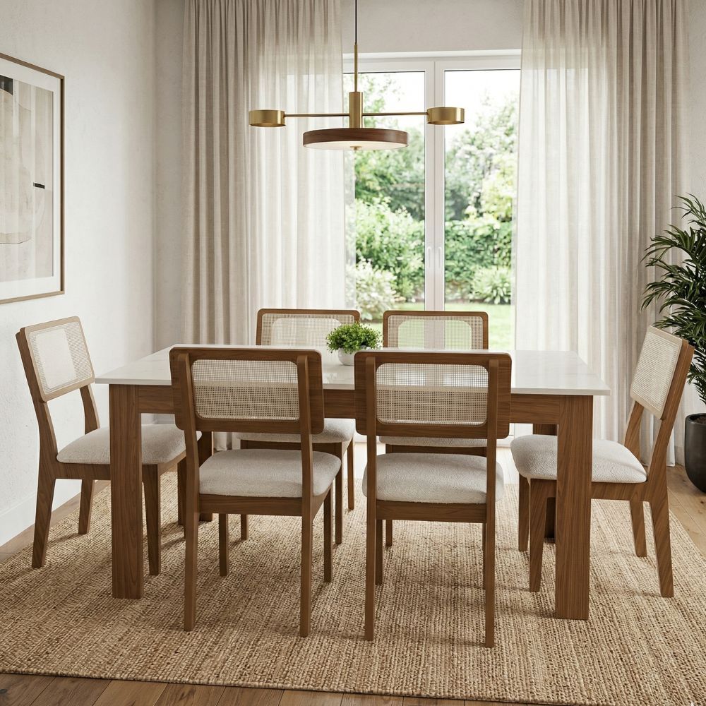 Conjunto Mesa 160x90cm com 6 cadeiras De Telinha Conjunto Mesa 160x90cm com 6 cadeiras De Telinha