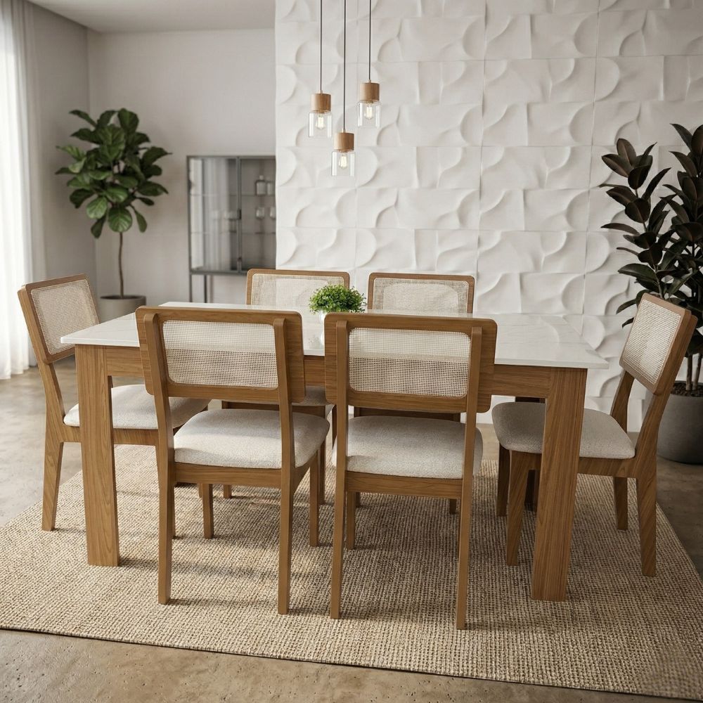 Conjunto Mesa 160x90cm com 6 cadeiras De Telinha Conjunto Mesa 160x90cm com 6 cadeiras De Telinha