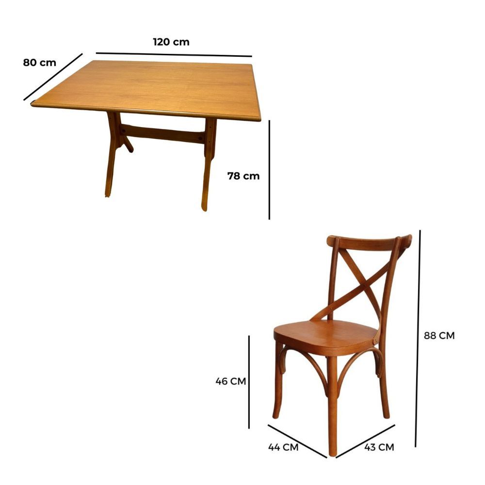 Mesa X 120x80 Com 4 Cadeiras X Madeira Maciça Mel Mesa X 120x80 Com 4 Cadeiras X Madeira Maciça Mel