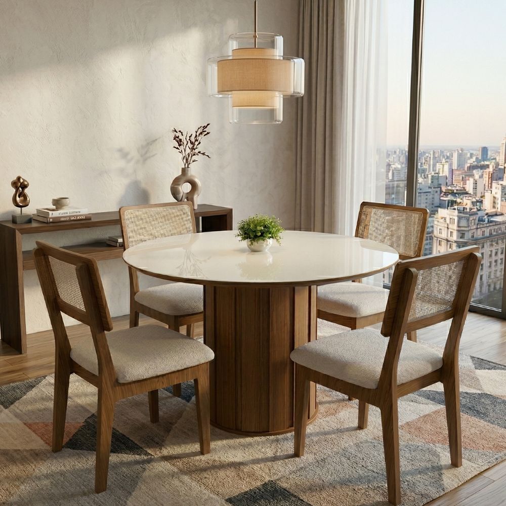 Conjunto Mesa Redonda Maior com 4 Cadeiras de Telinha Conjunto Mesa Redonda Maior com 4 Cadeiras de Telinha