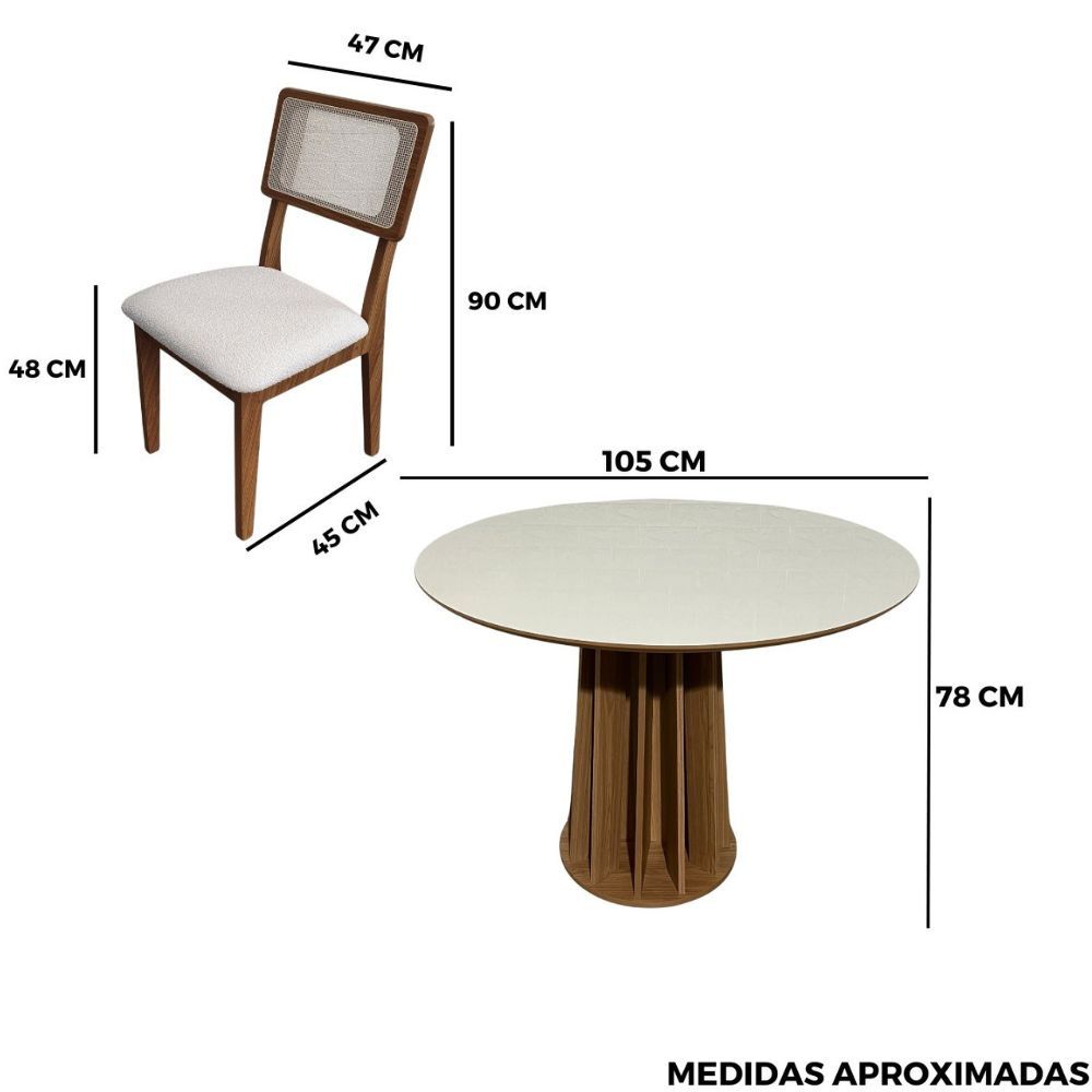 Conjunto Mesa Redonda Ripada 105cm Com 4 Cadeiras de Telinha Conjunto Mesa Redonda Ripada 105cm Com 4 Cadeiras de Telinha