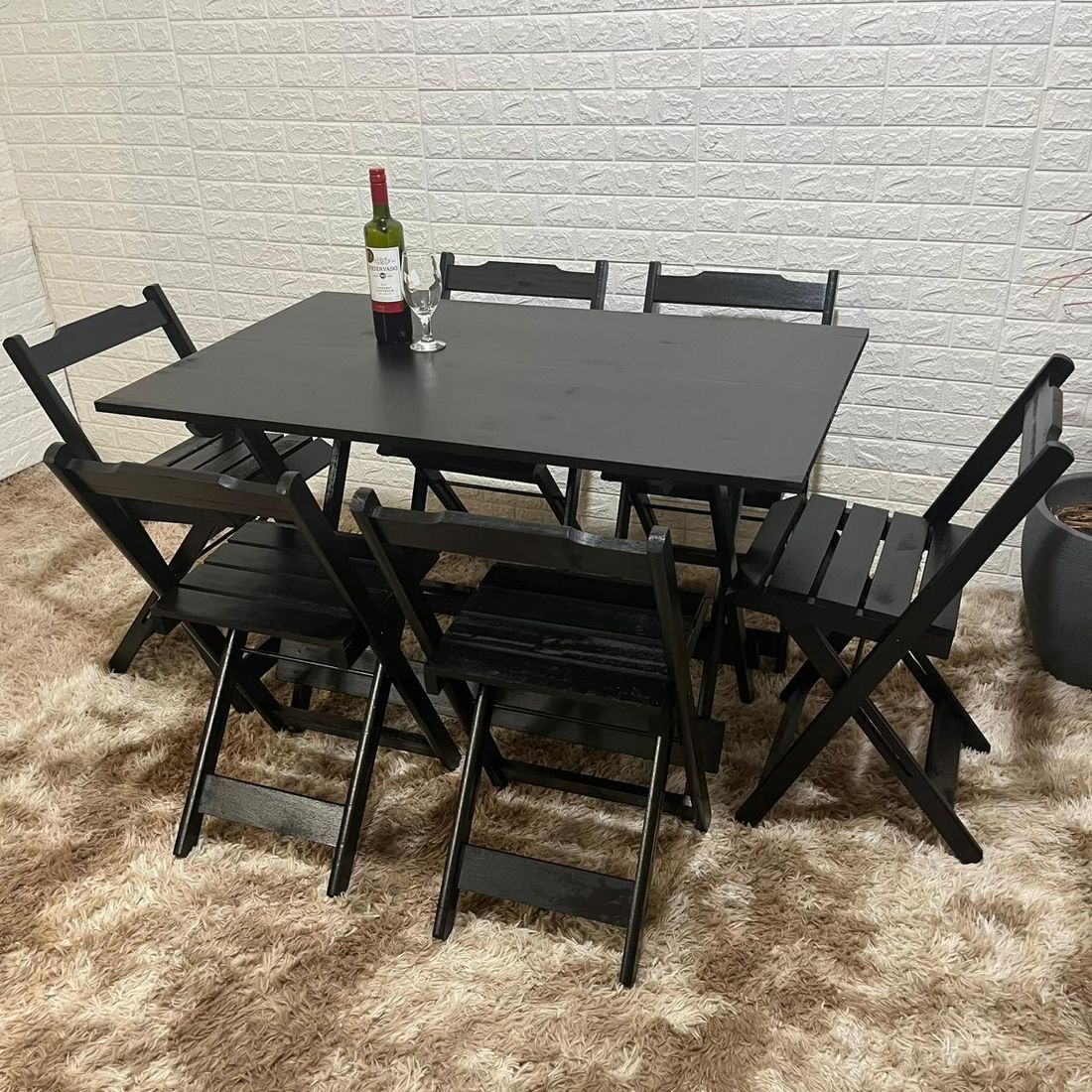 Conjunto Dobrável 120x70 Mesa com 6 Cadeiras ( PRETA )
