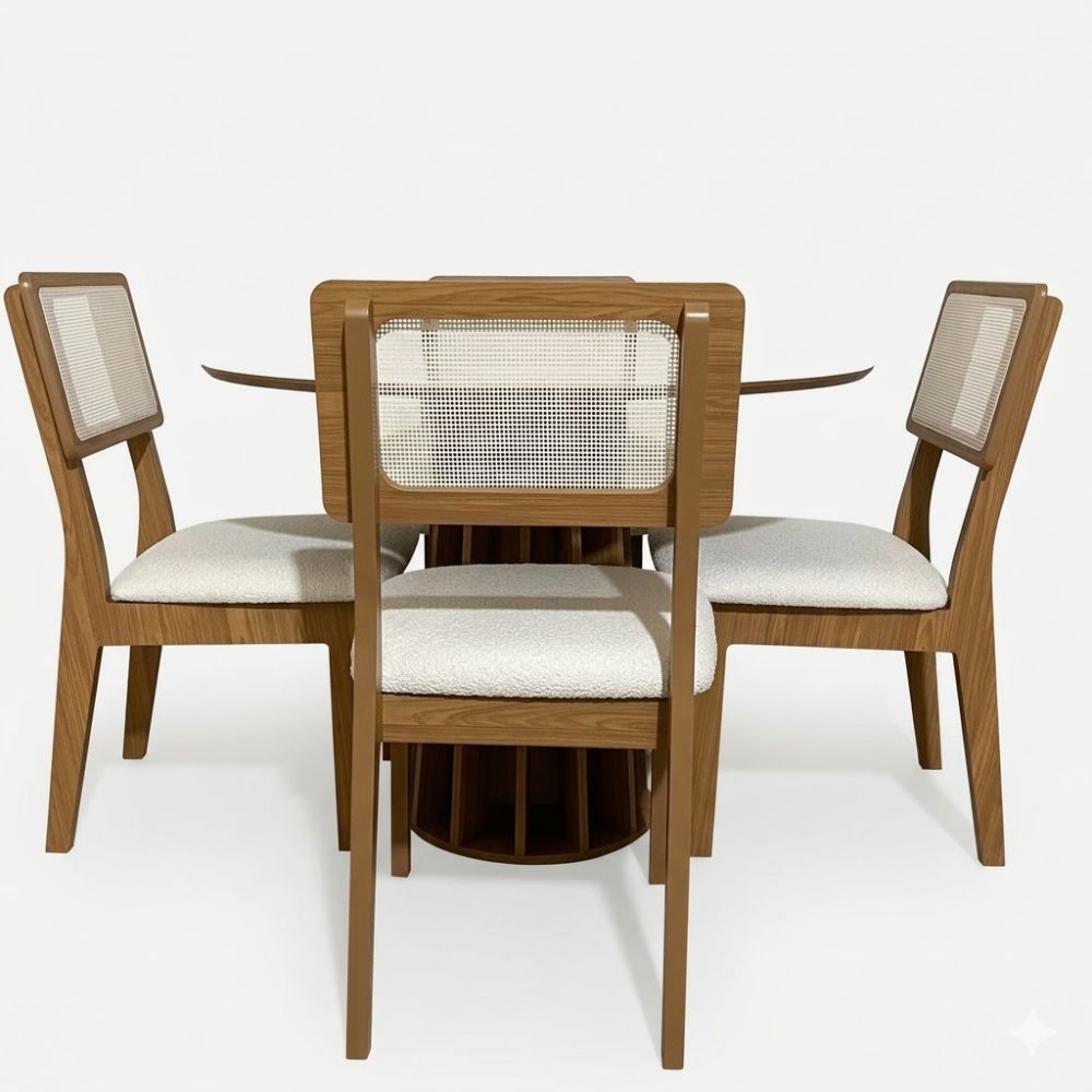 Conjunto Mesa Redonda Ripada 105cm Com 4 Cadeiras de Telinha Conjunto Mesa Redonda Ripada 105cm Com 4 Cadeiras de Telinha
