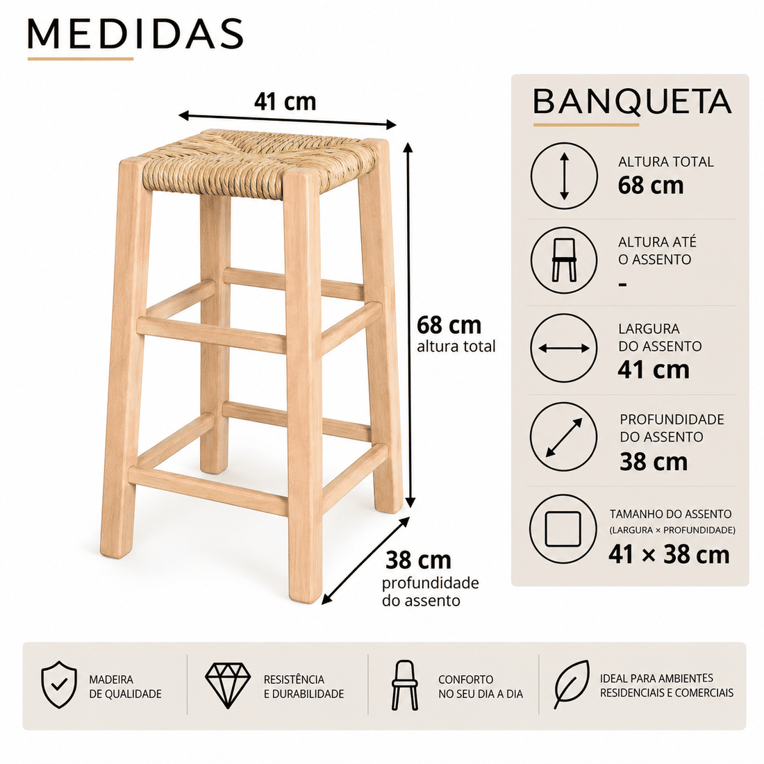 Banqueta de Palha Sem Encosto Sem Pintura Banqueta de Palha Sem Encosto Sem Pintura