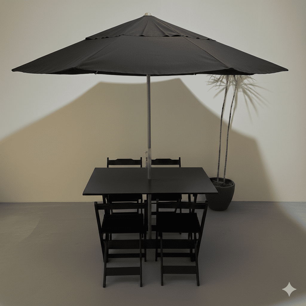 Conjunto Dobrável 120x70 Com Ombrelone ( PRETO )