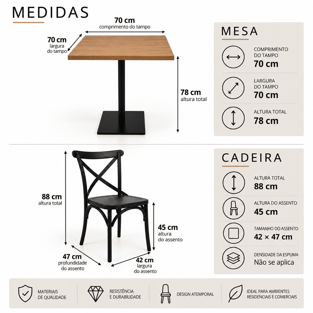 Conjunto Industrial Mesa 70x70 Pé Central com 2 cadeiras X Design Conjunto Industrial Mesa 70x70 Pé Central com 2 cadeiras X Design