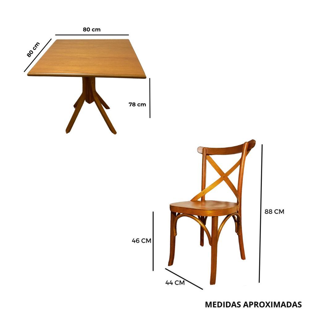 Conjunto Mesa X 80x80 Com 2 Cadeiras X Madeira Maciça Mel Conjunto Mesa X 80x80 Com 2 Cadeiras X Madeira Maciça Mel