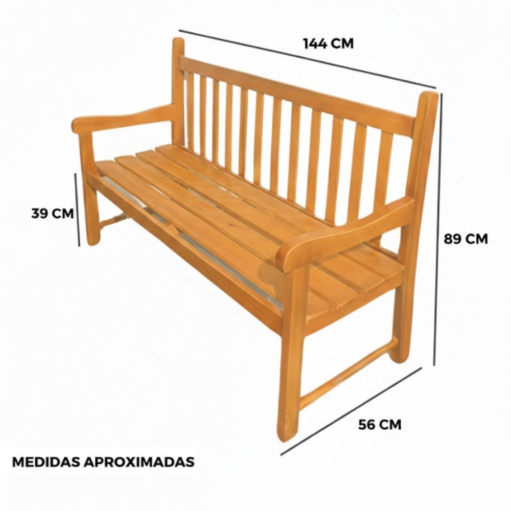 Banco de Jardim Namoradeira de Madeira 3 lugares Com Verniz