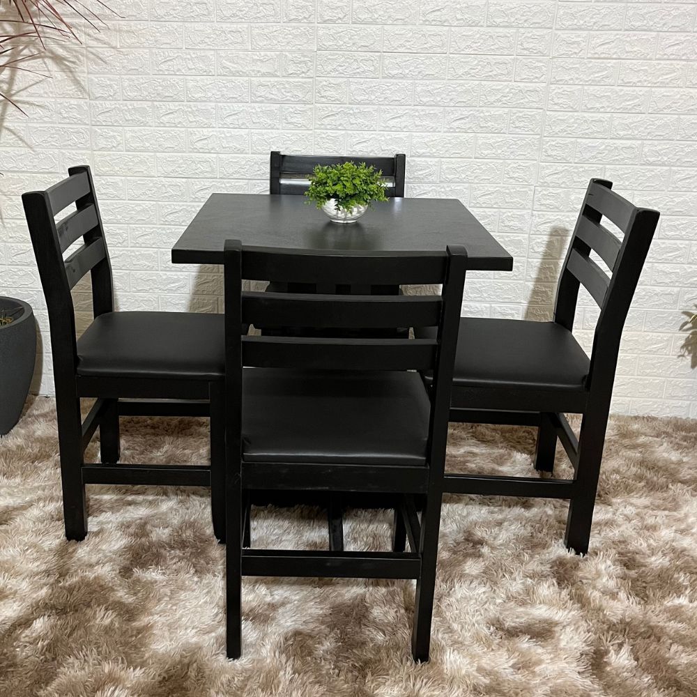 Conjunto Fixo 70x70 Mesa com 4 Cadeiras Estofadas ( PRETO)