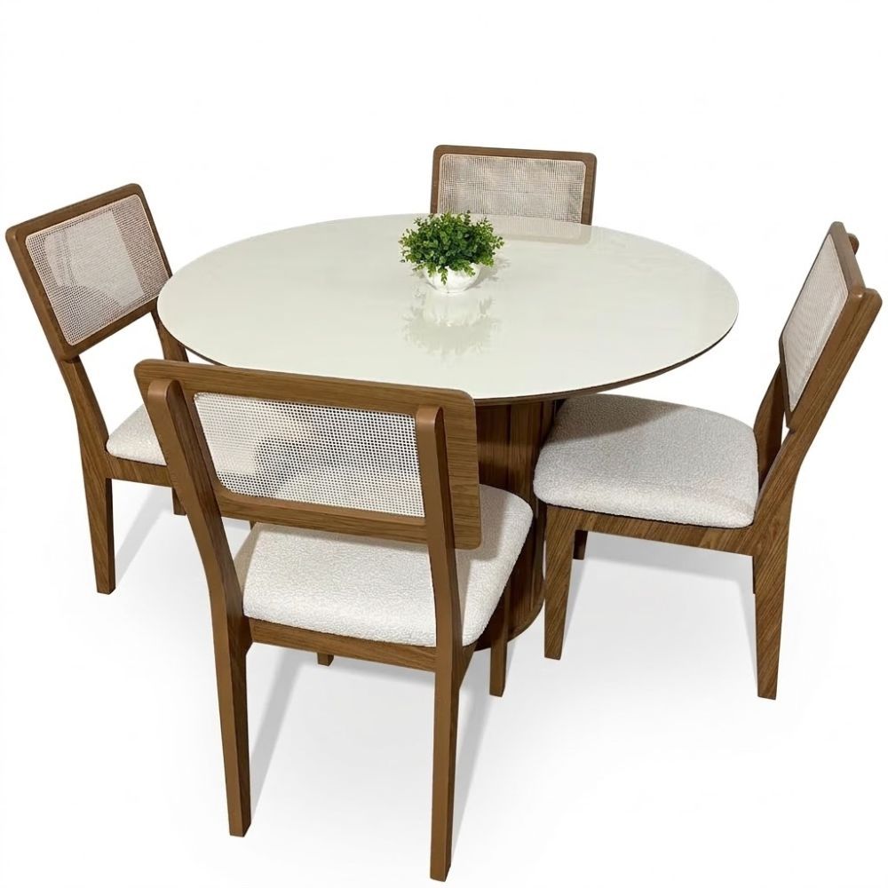 Conjunto Mesa Redonda Maior com 4 Cadeiras de Telinha