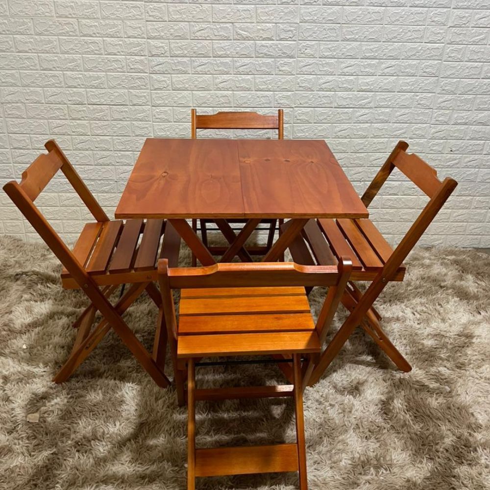Conjunto Dobrável de Madeira Mesa 70x70 com 4 Cadeiras ( MEL )