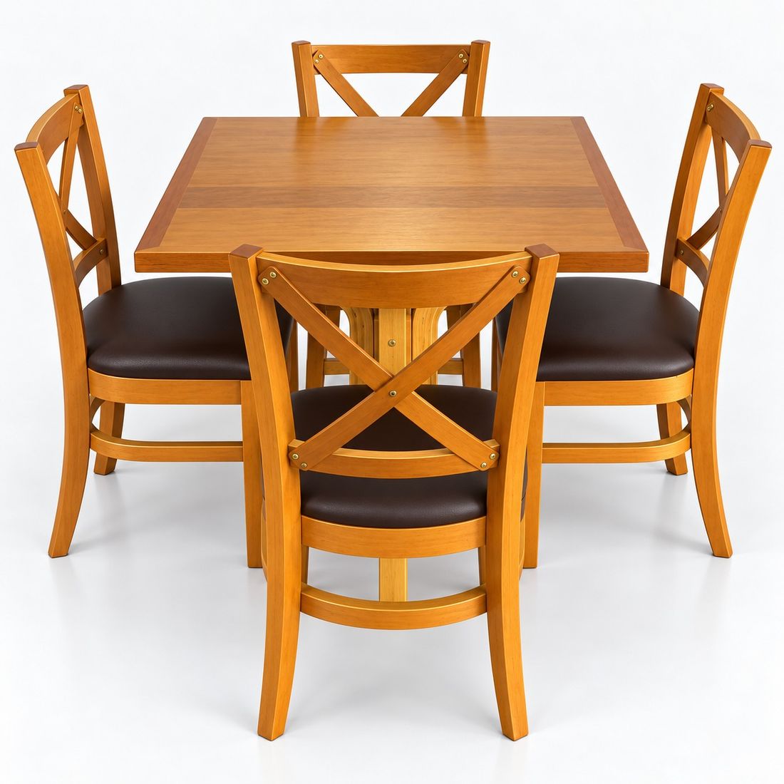 Conjunto Mesa X 80x80 Com 4 Cadeiras X Madeira Maciça com Estofado Conjunto Mesa X 80x80 Com 4 Cadeiras X Madeira Maciça com Estofado