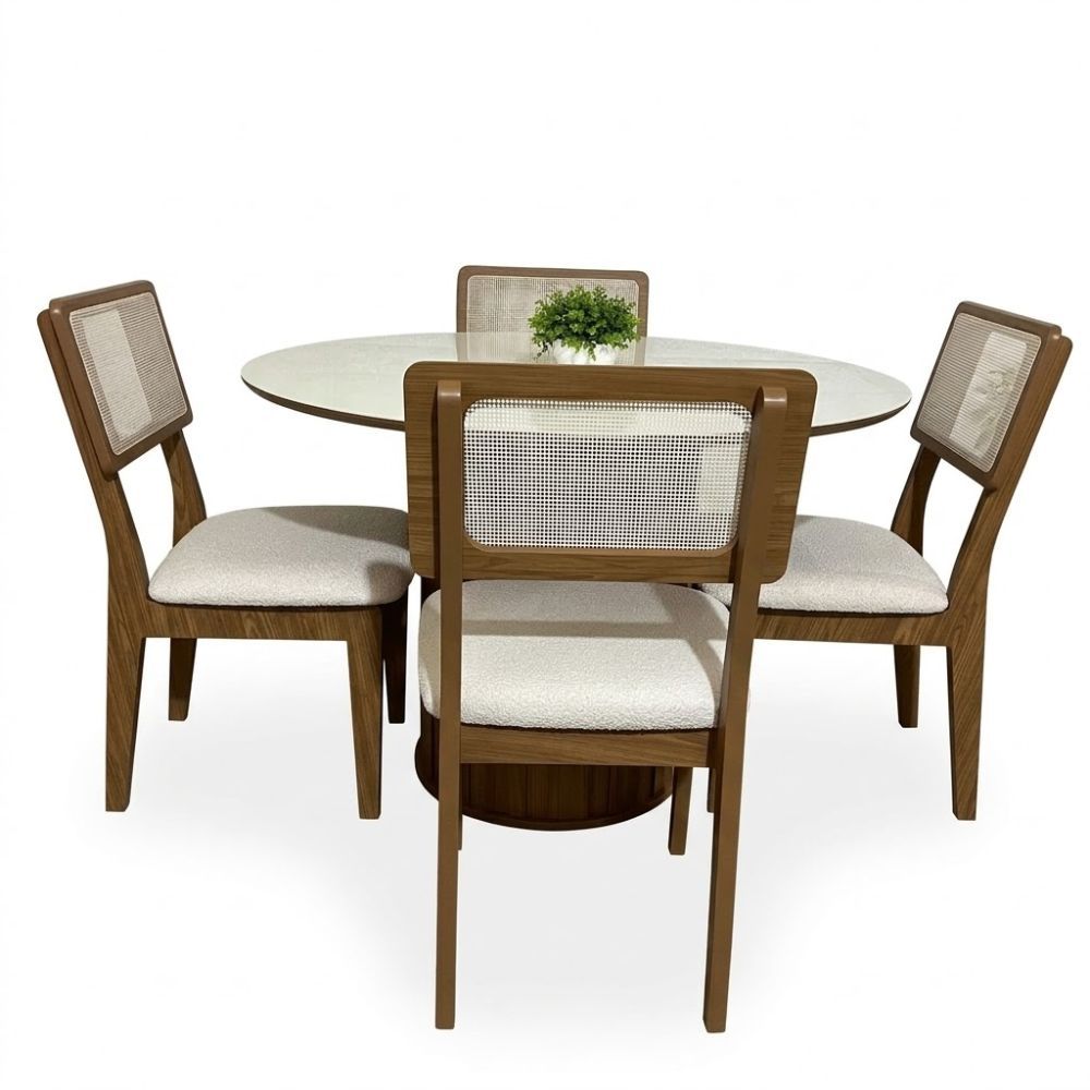 Conjunto Mesa Redonda Maior com 4 Cadeiras de Telinha Conjunto Mesa Redonda Maior com 4 Cadeiras de Telinha