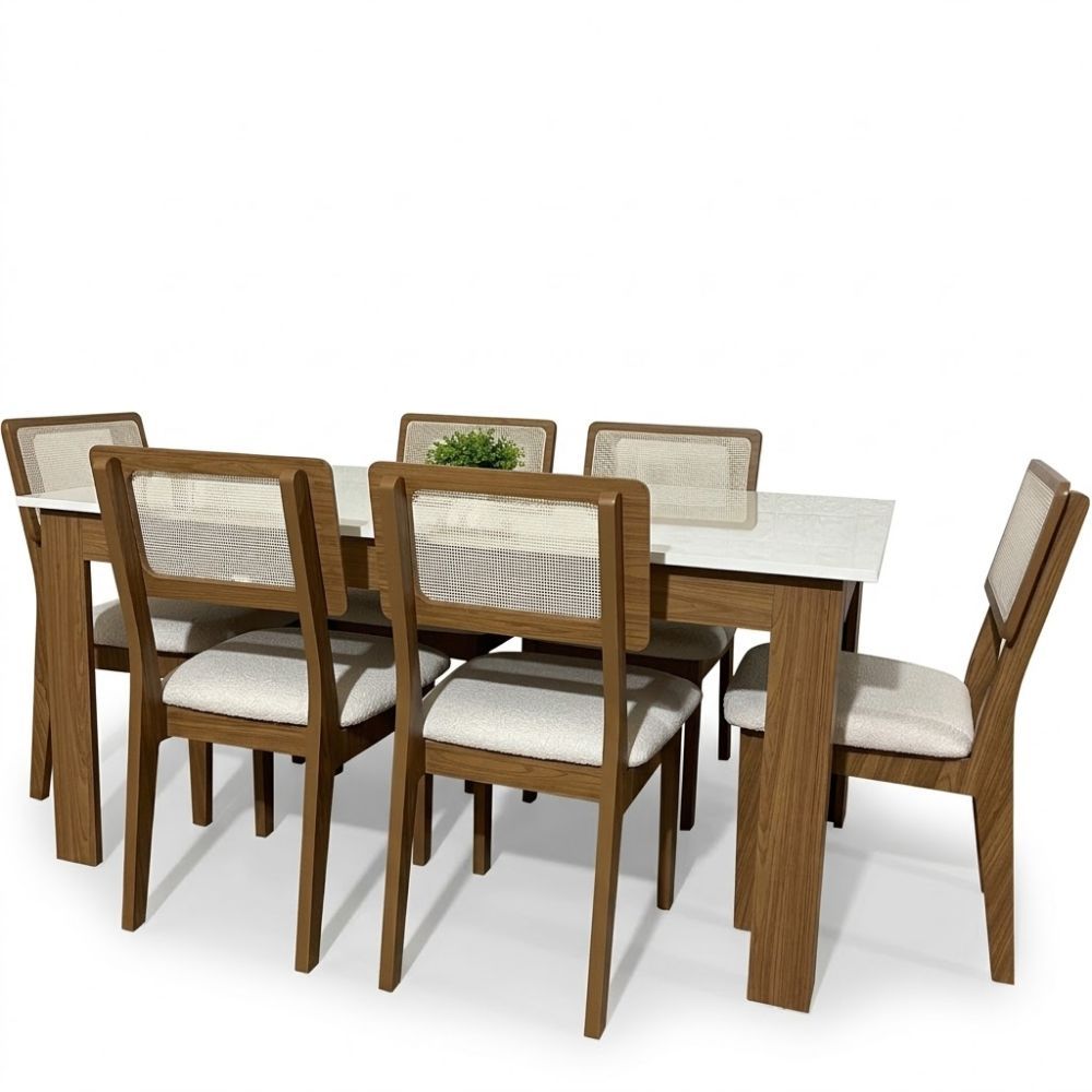 Conjunto Mesa 160x90cm com 6 cadeiras De Telinha Conjunto Mesa 160x90cm com 6 cadeiras De Telinha