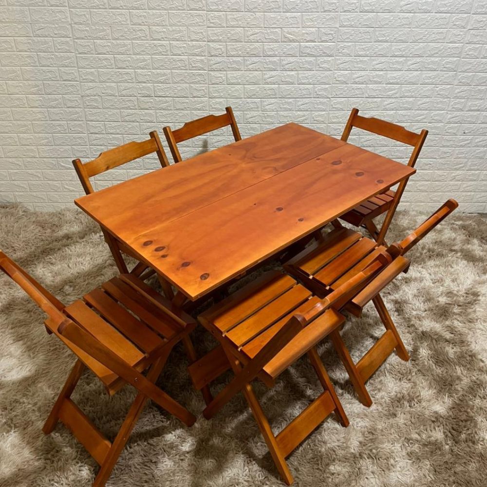 Conjunto Dobrável 120x70 Mesa com 6 Cadeiras ( MEL )