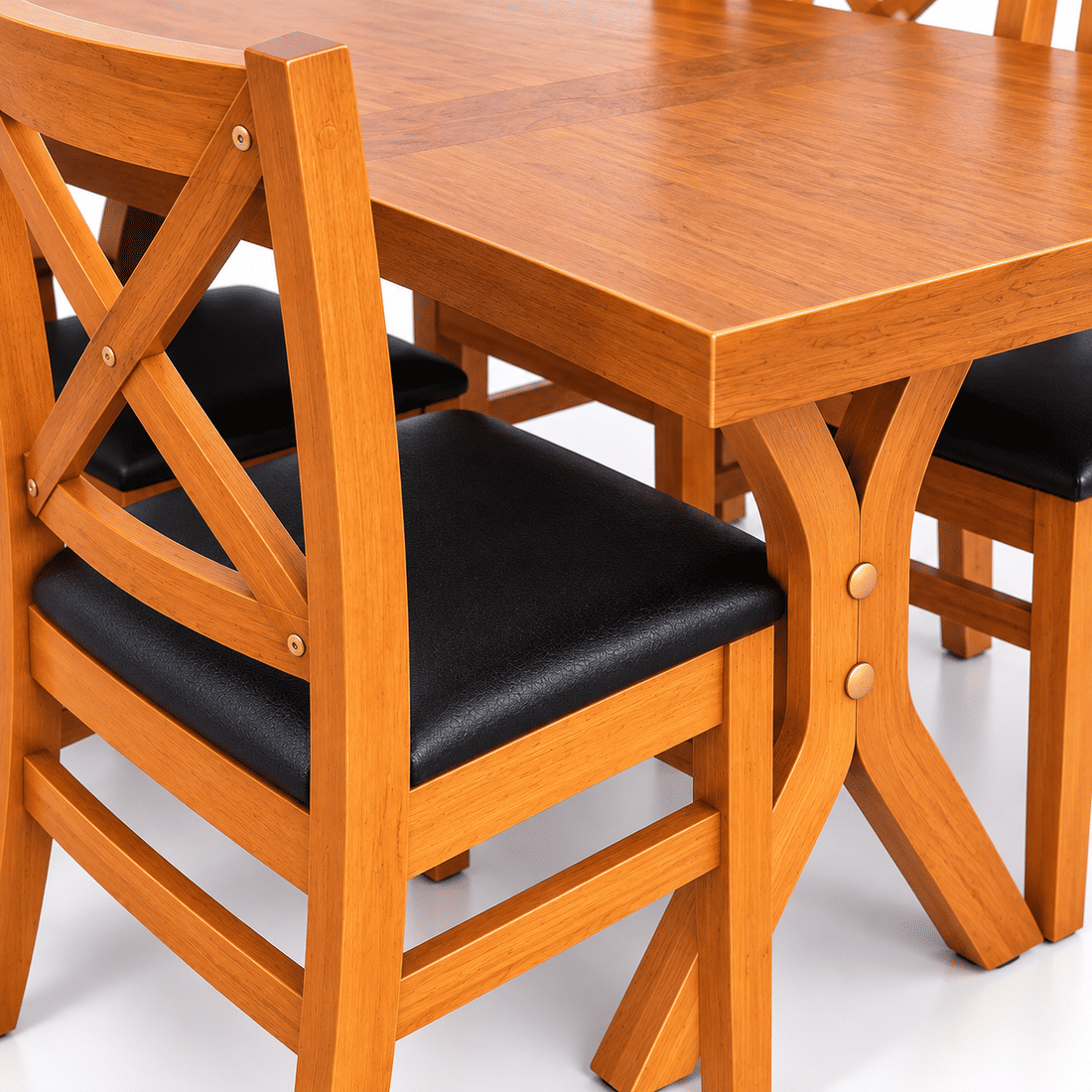 Conjunto Mesa X 120x80 Com 4 Cadeiras X Madeira Maciça com Estofado Conjunto Mesa X 120x80 Com 4 Cadeiras X Madeira Maciça com Estofado