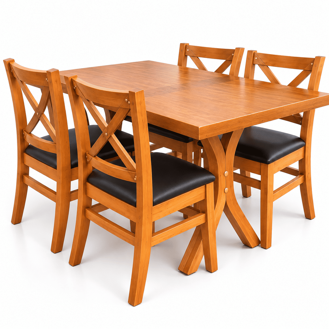 Conjunto Mesa X 120x80 Com 4 Cadeiras X Madeira Maciça com Estofado Conjunto Mesa X 120x80 Com 4 Cadeiras X Madeira Maciça com Estofado