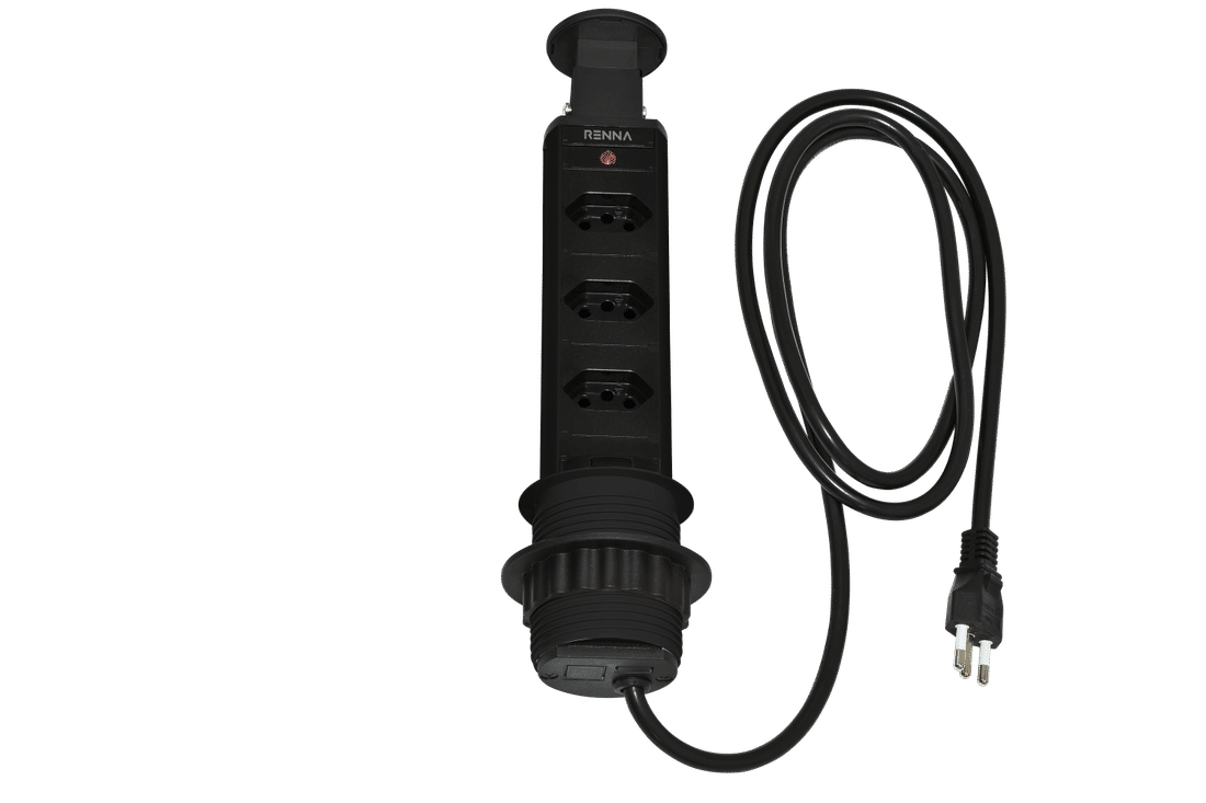 Torre de Tomada Multiplug com 3 tomadas Renna - Preta Torre de Tomada Multiplug com 3 tomadas Renna - Preta