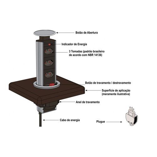 Torre de Tomada Multiplug com 3 tomadas Renna - Prata