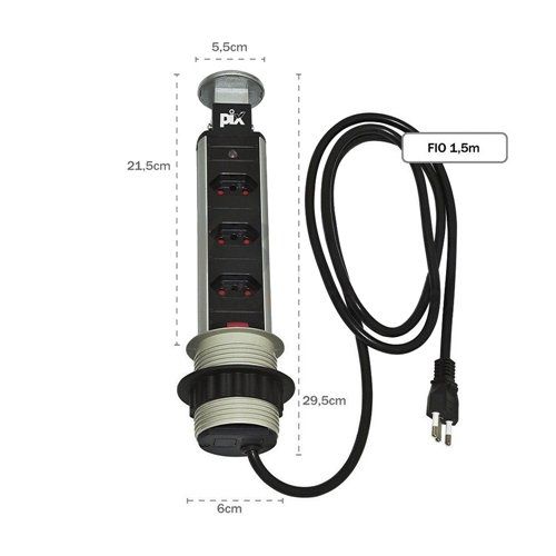 Torre de Tomada Multiplug com 3 tomadas Renna - Preta Torre de Tomada Multiplug com 3 tomadas Renna - Preta