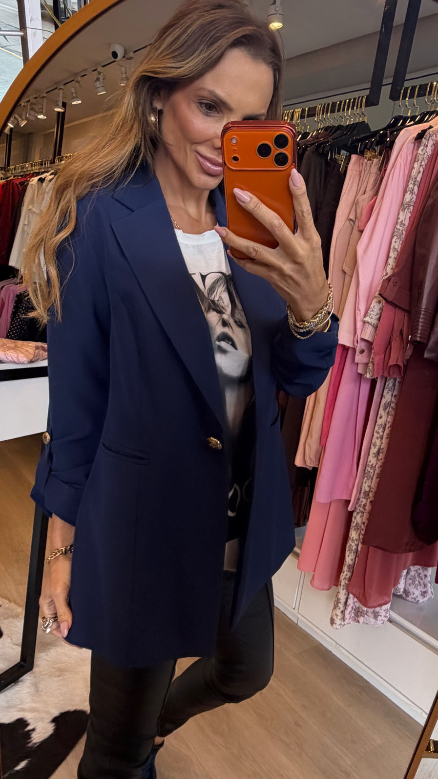 Blazer Longo Drama Signature Alfaiataria Premium com Martingale 1 botão cor Marinho