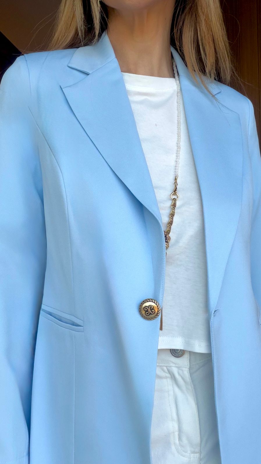 Blazer Longo Drama Signature Alfaiataria Premium com Martingale 1 botão cor Azul
