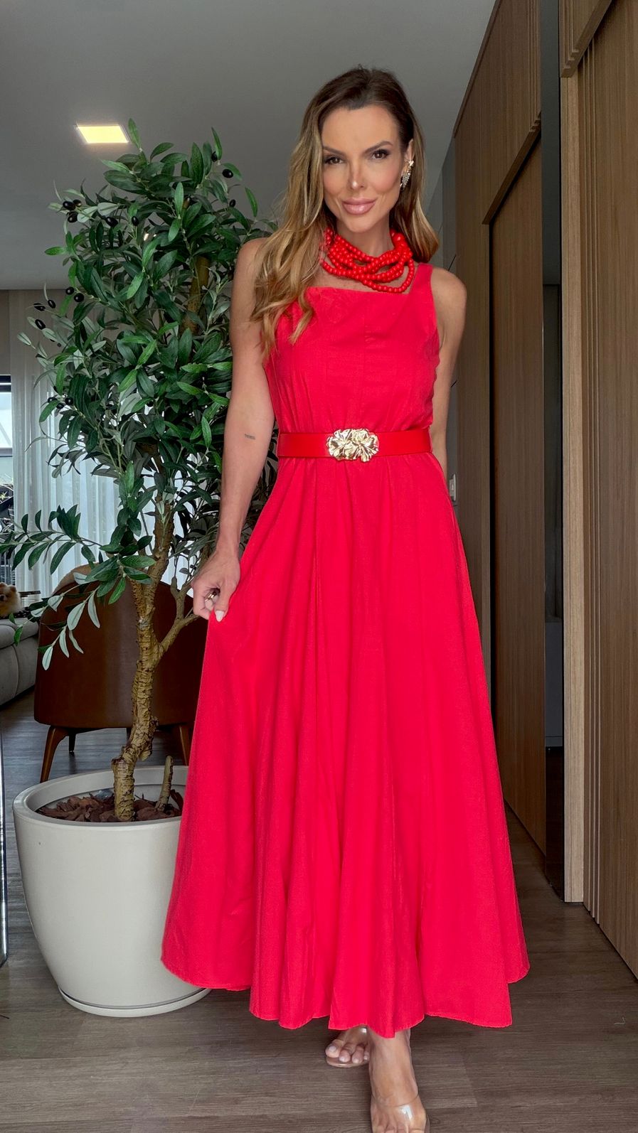 Vestido Linho cor Cereja Vestido Linho cor Cereja