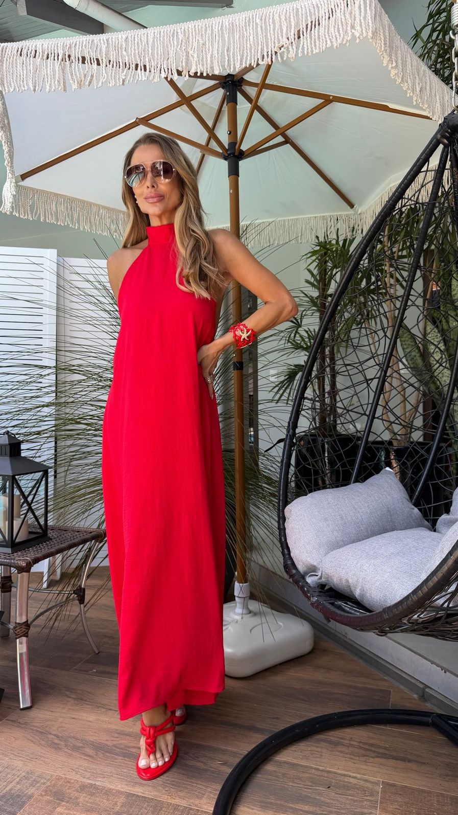 Vestido Longo Crepe Frente Única Vermelho