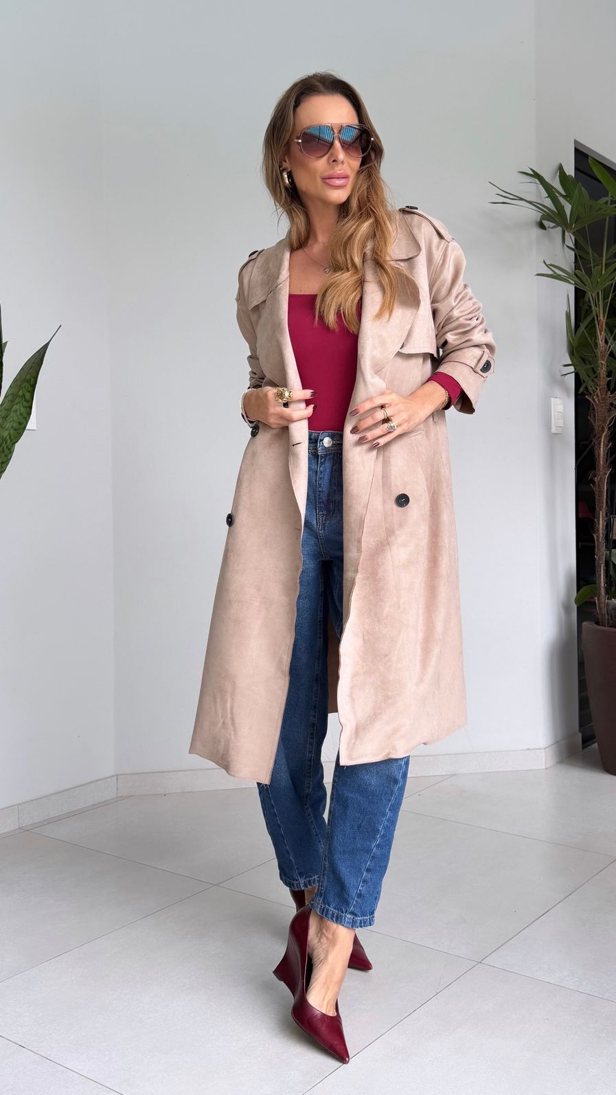 Body Poliamida Premium ML Decote Quadrado cor Vinho