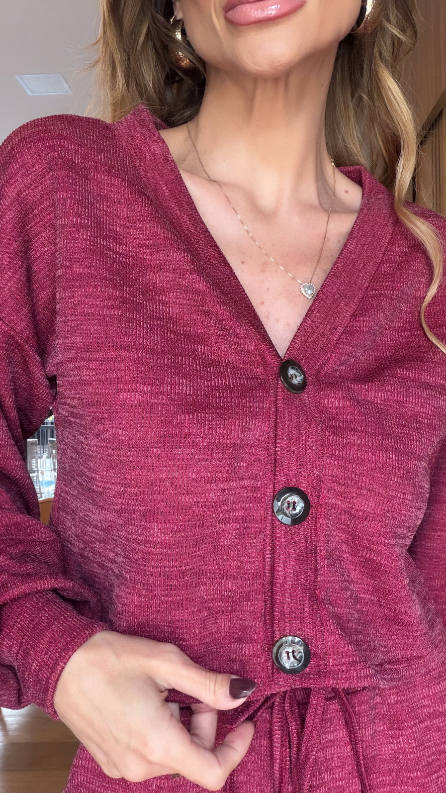 Conjunto Feminino em Lãzinha Texturizada cor Vinho