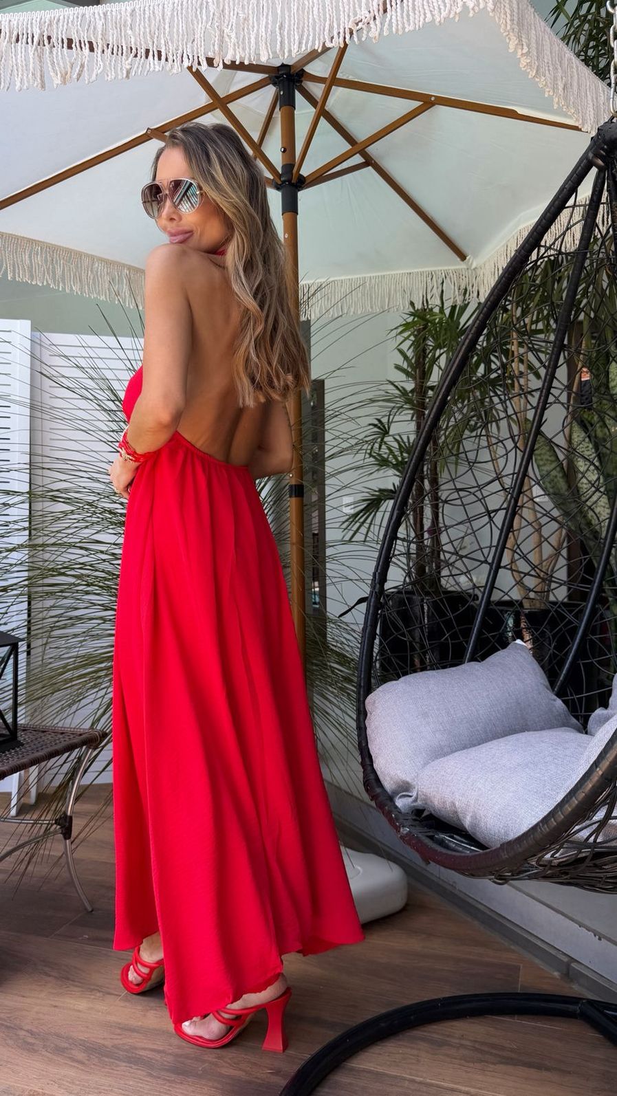 Vestido Longo Crepe Frente Única Vermelho