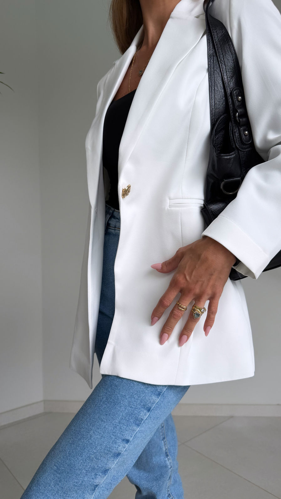 Blazer Longo Drama Signature Alfaiataria Premium com Martingale 1 botão cor Off White