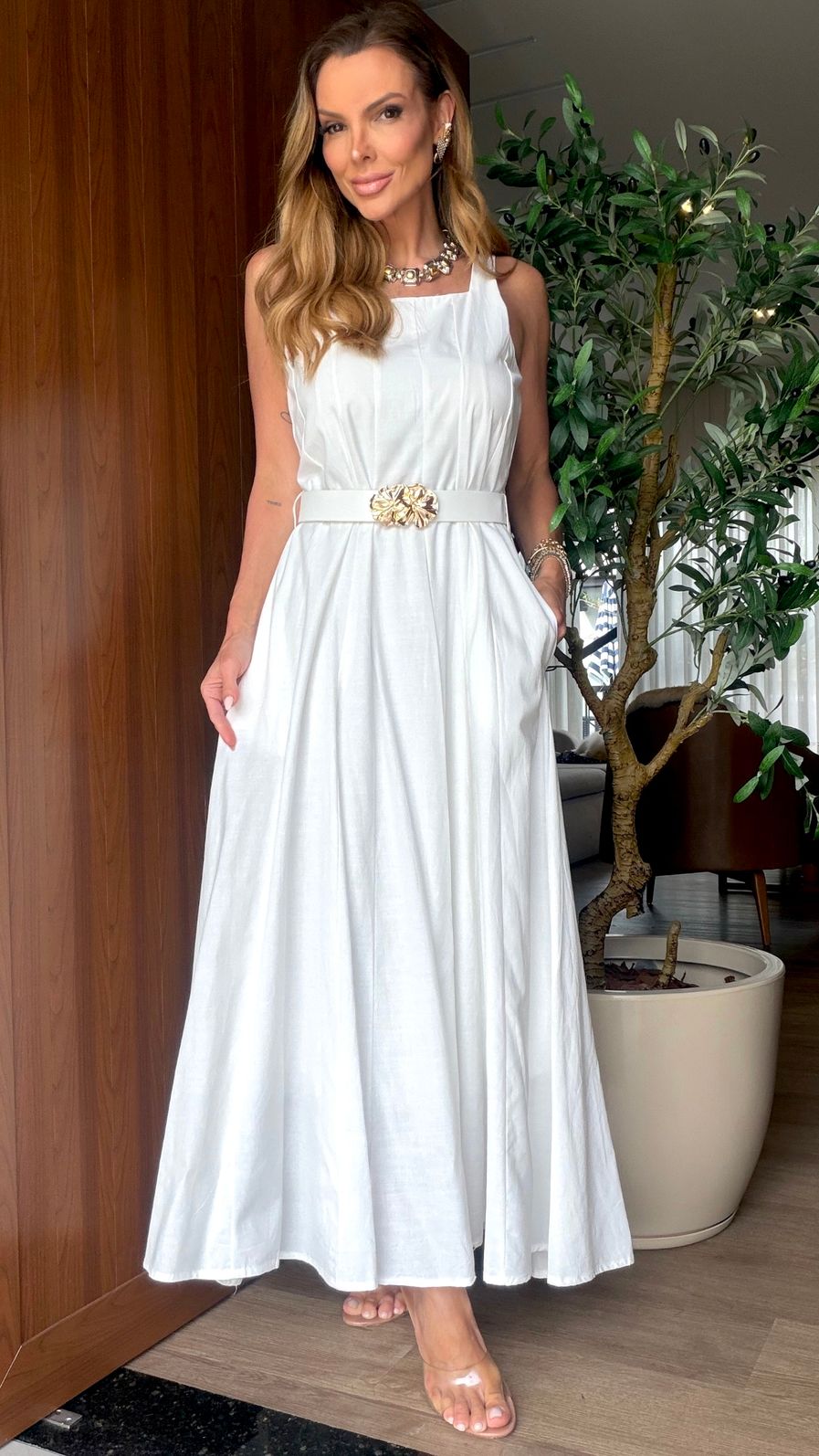 Vestido Linho cor Off/White Vestido Linho cor Off/White