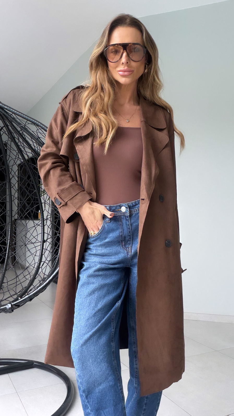 Body Poliamida Premium ML Decote Quadrado cor Marrom