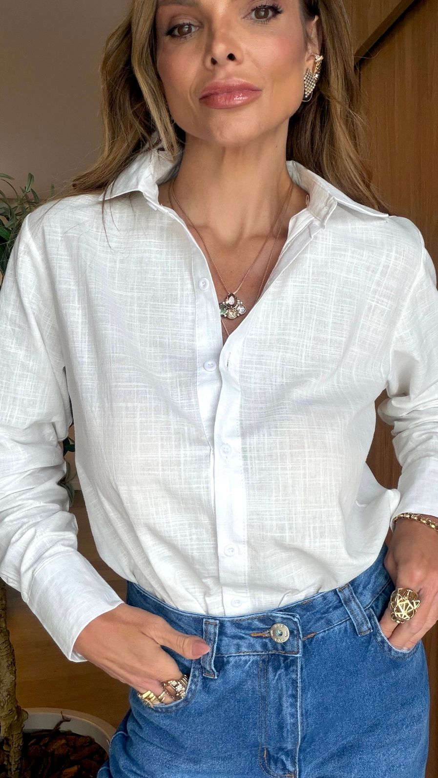 Camisa Linho Resort cor OFF/White Camisa Linho Resort cor OFF/White