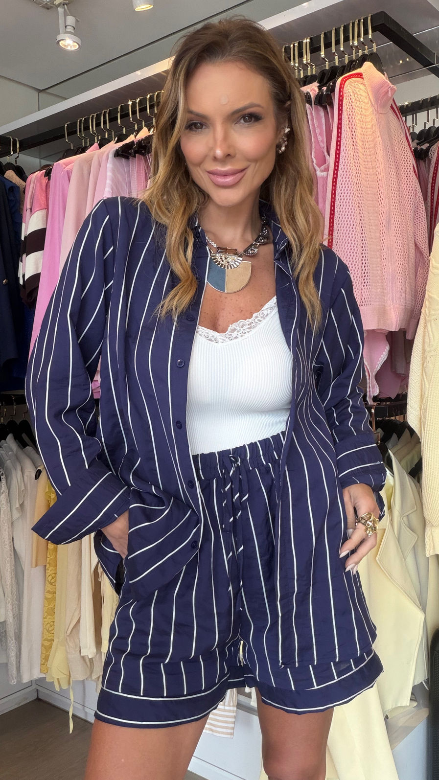 Conjunto Listrado Paris cor Marinho