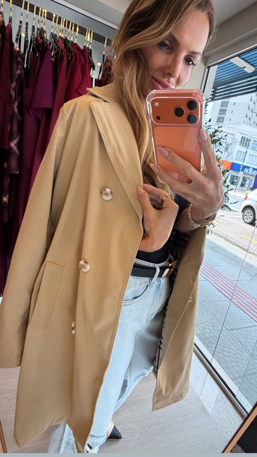 Trench Coat Clássico Longo cor Nude Inspirado no Estilo Burberry