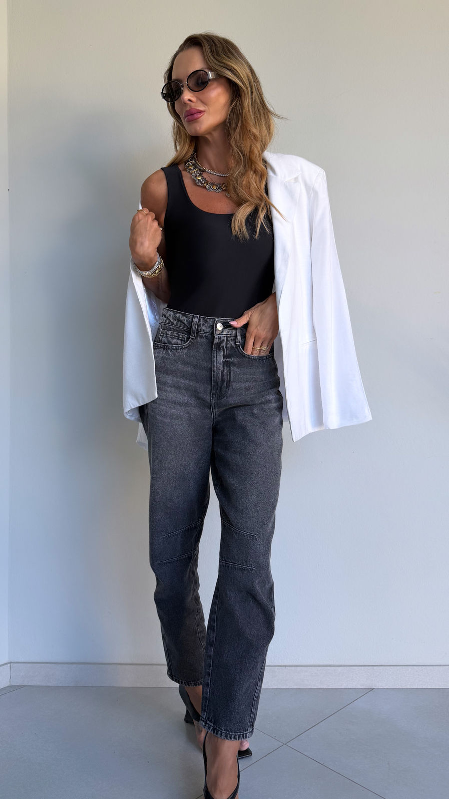 Body Regata Decote Quadrado em Suplex Premium cor Preta