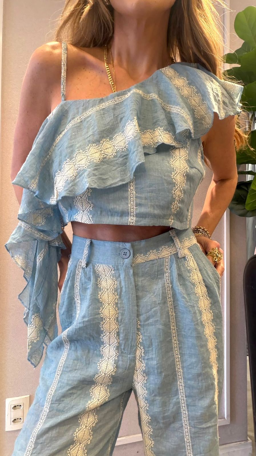 Conjunto Eliz Bordado cor Azul 