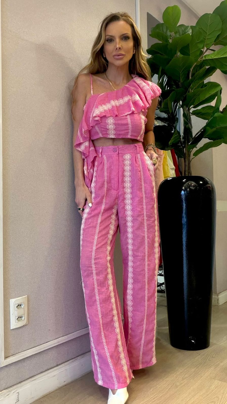 Conjunto Eliz Bordado cor Rosa