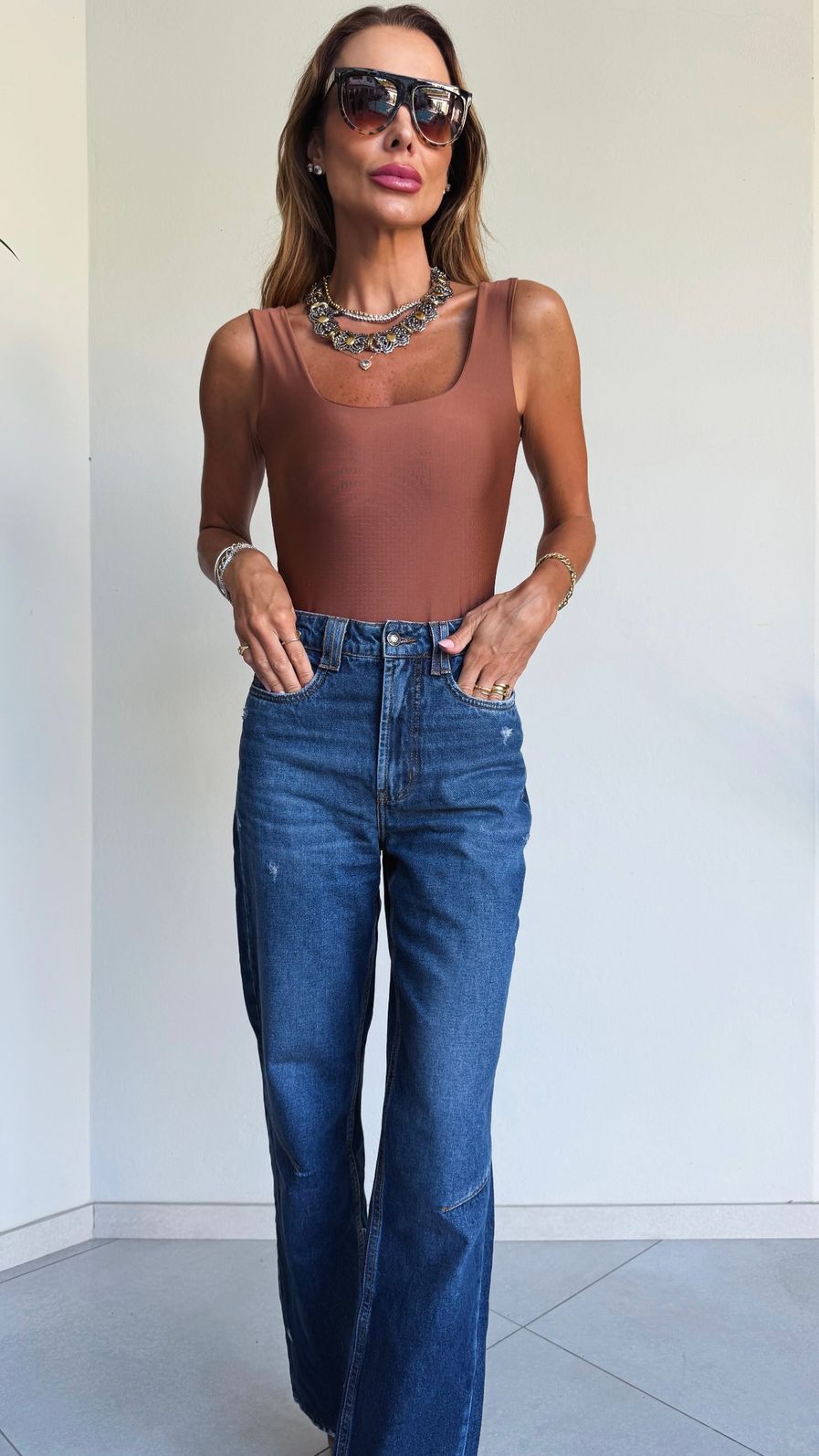 Body Regata Decote Quadrado em Suplex Premium cor Marrom Body Regata Decote Quadrado em Suplex Premium cor Marrom