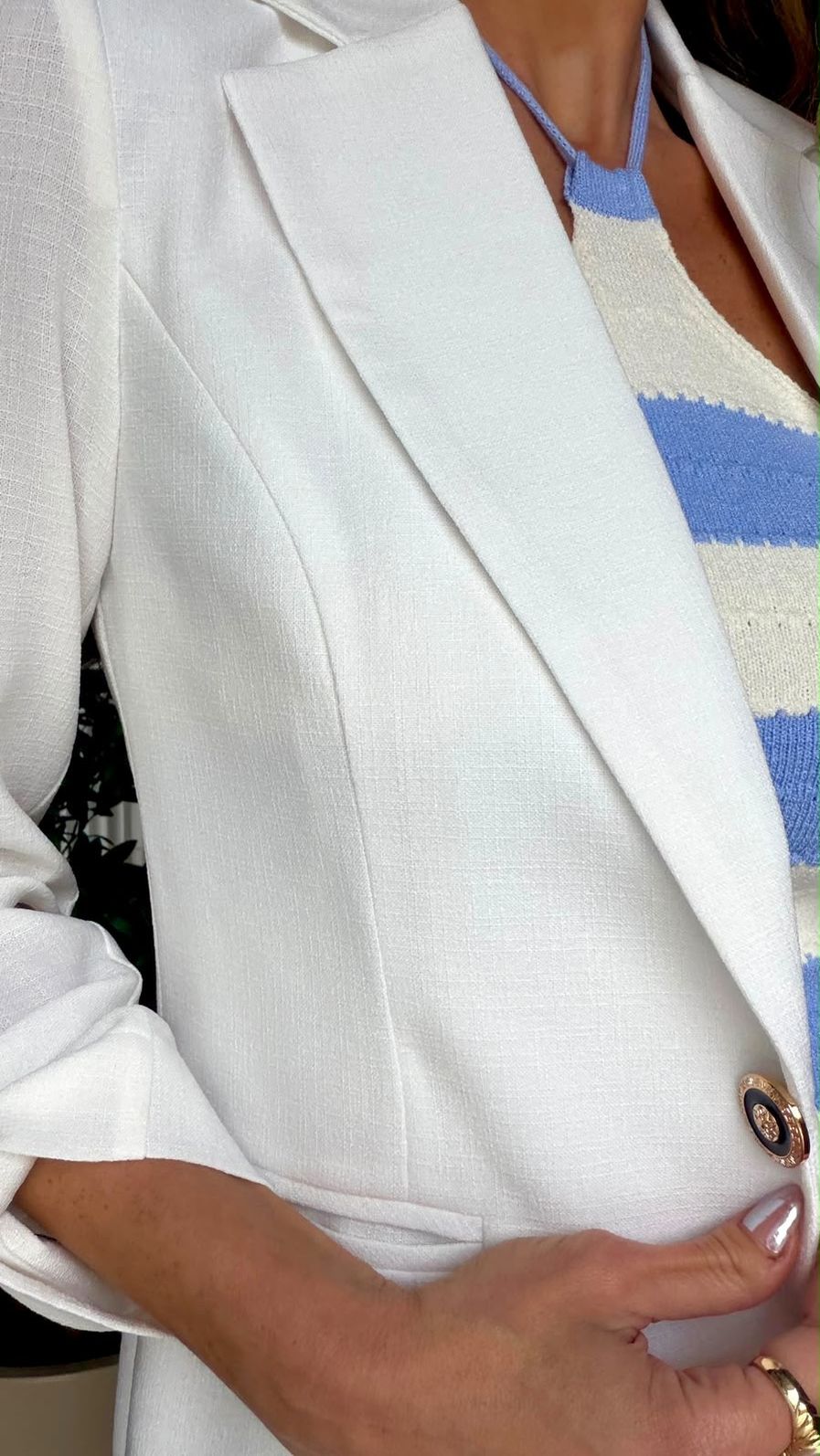 Blazer Longo Alfaiataria Premium com Martingale 1 botão cor OFF/White
