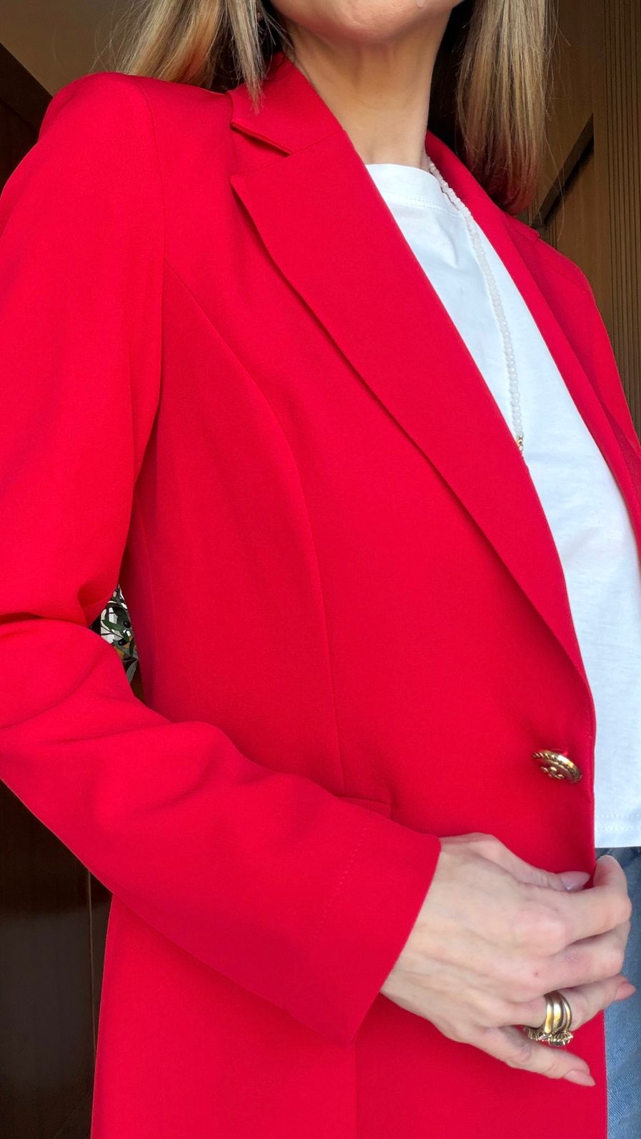 Blazer Longo Drama Signature Alfaiataria Premium com Martingale 1 botão cor Vermelho Blazer Longo Drama Signature Alfaiataria Premium com Martingale 1 botão cor Vermelho