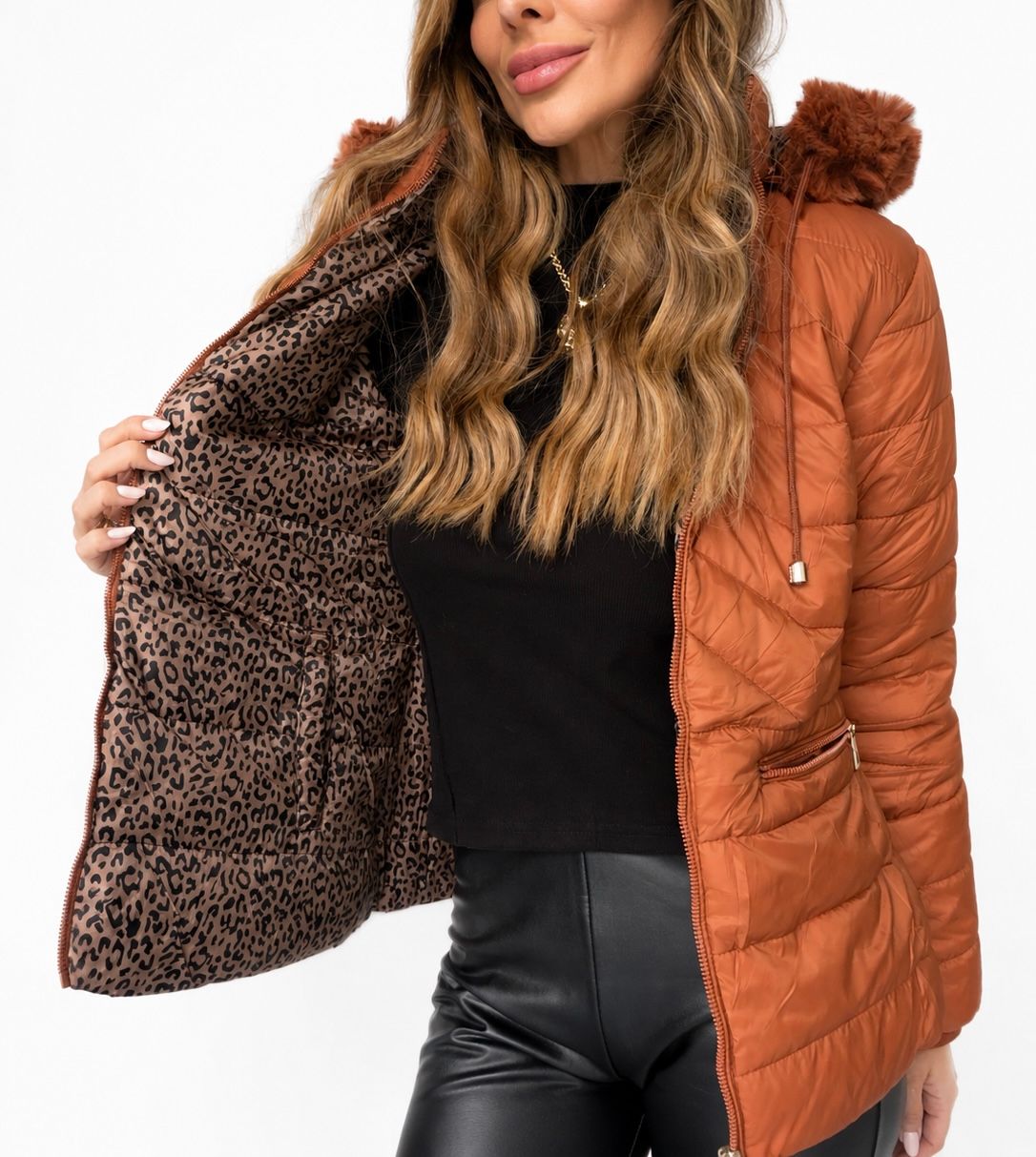 Jaqueta Fem Dupla Face Capuz Removível cor Camel Jaqueta Fem Dupla Face Capuz Removível cor Camel