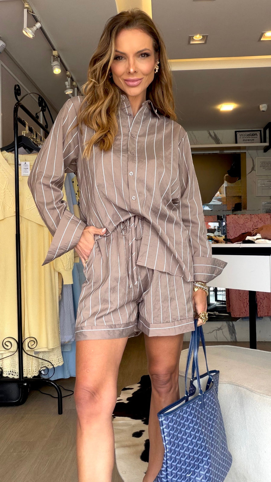 Conjunto Listrado Paris cor Café